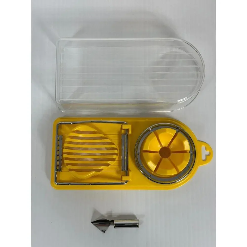 Vtg Yellow 3 In 1 Egg Machine Wedge Slicer Rosette Hong Kong Never‎ Used MCM